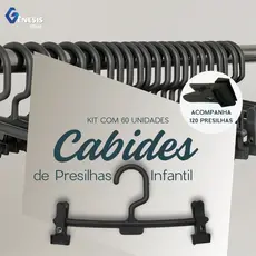 Kit Cabide Infantil 60 Unidades 120 Presilhas Preto Organizar Roupas Loja Closet Vestido Calças