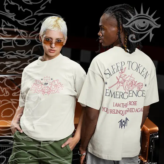 Camiseta Basica e OVERSIZED Sleep Token Emergence Rose Banda Rock Tour Unissex - Darknezz