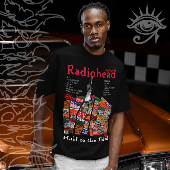 Camiseta Basica e OVERSIZED Radiohead Hail To The Thief Banda Rock Vintage 90s Unissex - Darknezz