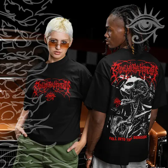 Camiseta Basica e OVERSIZED Bring Me The Horizon Fall Into Darkside Robot Unissex - Darknezz