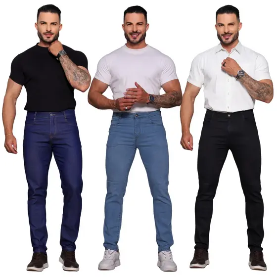 Kit Calças Masculina Jeans Reta com Lycra Elastano Estica Bem Premium