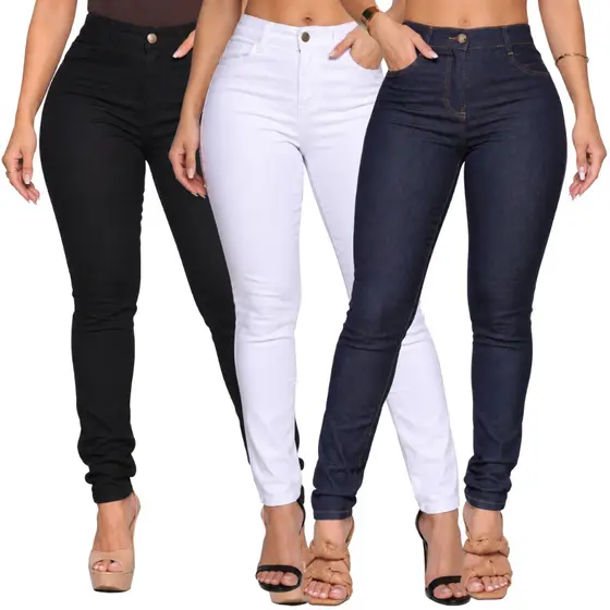 Kit Calças Jeans Skinny Feminina com Elastano Efeito Empina Bumbum