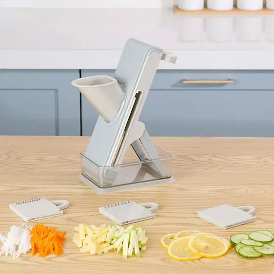 Fatiador ZOLELE Para Frutas Legumes e Vegetais Corte Preciso Com Recipiente 4 Em 1 Cor Cinza 600ML