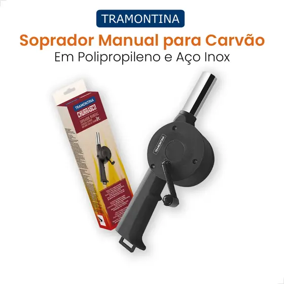 Soprador Acendedor Manual Tramontina Churrasqueira Carvão Aço Inox Portátil Lareira Pratico Acender