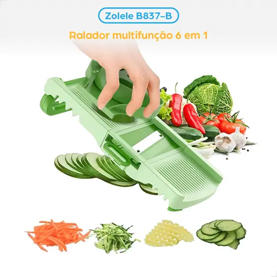 Ralador ZOLELE de Vegetais Multifuncional 6 em 1 Plástico e Aço Inox Para Alimentos Legumes Verde