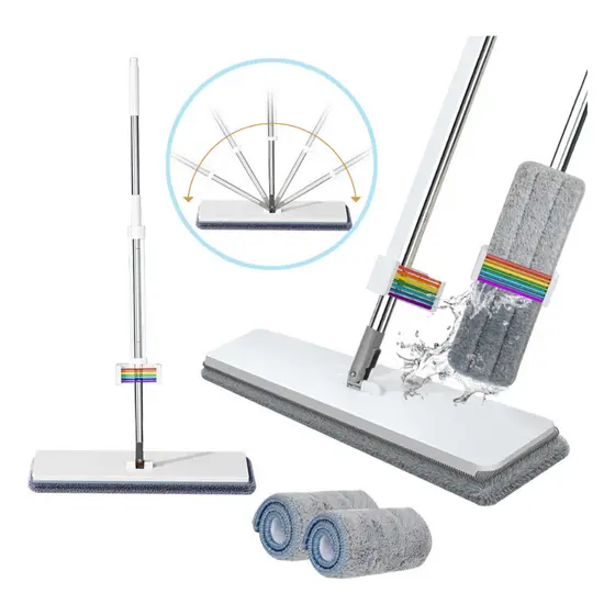 Esfregao Mop ZOLELE Microfibra Com Rotacao Automatica 360° 7 Raspadores Para Areas Umidas e Secas