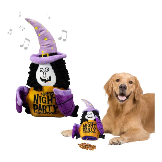 Brinquedo Momovida Pelúcia Pet Abóbora Bruxa Dispensador Petiscos Halloween Mordedor C/ Apito