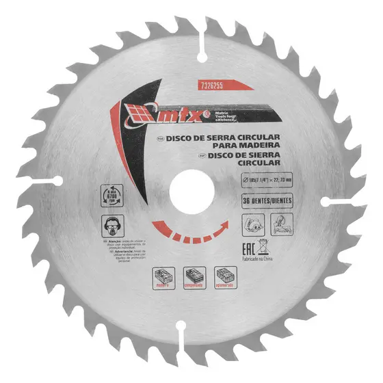 DISCO SERRA CIRCULAR PARA MADEIRA, 185MM (7,1/4POL.) X 22,23MM, 36 DENTES, 1PC // MTX