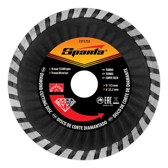 DISCO DE CORTE TURBO, DIAMANTADO, CORTE SECO, 115 X 22,2MM, 1PC // SPARTA