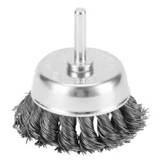 ESCOVA TIPO COPO, ACO CARBONO, HASTE 6MM, 65MM, FIO TORCIDO, 1PC // MTX