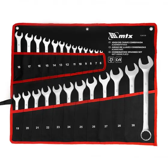 JOGO DE CHAVE COMBINADA CRV CROMO FOSCO 6-32MM 25PCS MTX