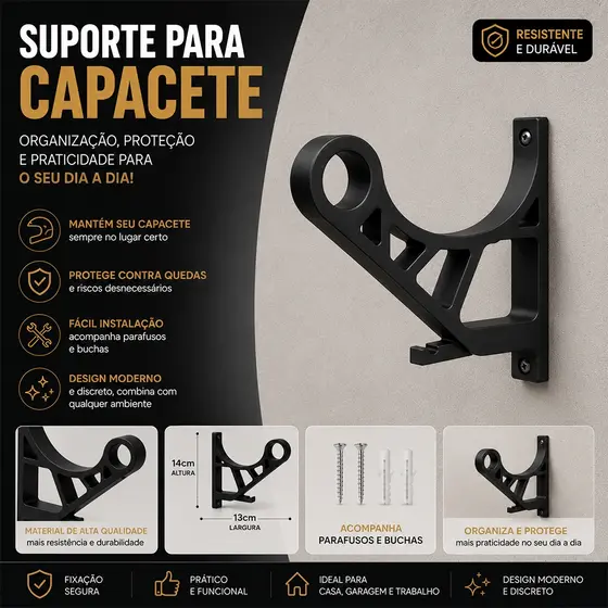 Suporte para Pendurar Capacete com Acessório porta Chave fixado na Parede com buchas e parafusos