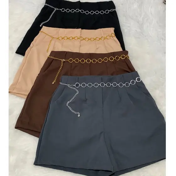 Kit 3 shorts com cinto de brinde moda feminina alfaiataria premium com bolso e ziper frontal tamanho normal e plus size