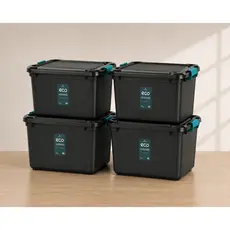 Kit 4 Caixa Organizadora 27 Litros Grande Com Tampa e Travas Cesto Brinquedos e Multiuso Empilhável