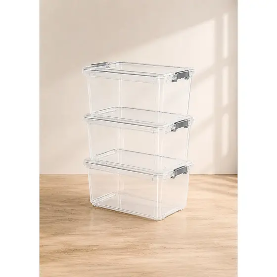 Kit 3 Caixas 27L Organizadora Grande C/Tampa e Trava Resistente Cesto para Brinquedos Roupa Multiuso