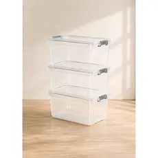 Kit 3 Caixas 27L Organizadora Grande C/Tampa e Trava Resistente Cesto para Brinquedos Roupa Multiuso