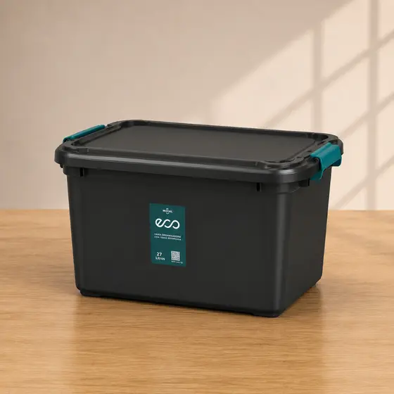 Kit Caixa Organizadora 27 Litros Grande Com Tampa e Travas Cesto Brinquedos e Multiuso Empilhável