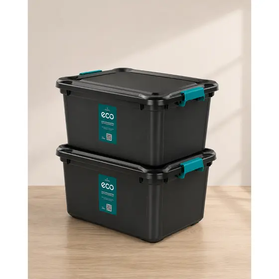 Kit 2 Caixa Organizadora 27 Litros Grande Com Tampa e Travas Cesto Brinquedos e Multiuso Empilhável