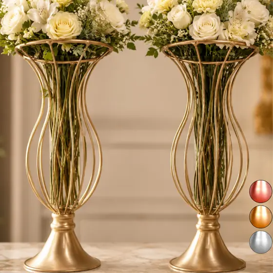 2 Vaso Dourado Armação Jarros Aramado Para Pedrarias Decoração Luxo Festa Casamento