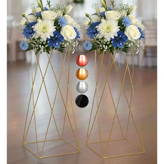 2 Vaso Porta arranjo Dourado Coluna Quadrado Armação Decoração de Festa 80cm Grande