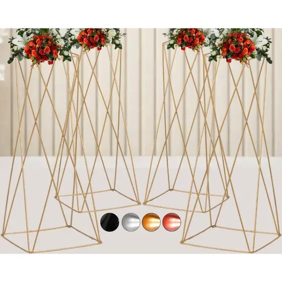 4 Porta arranjo Vaso Dourado Coluna Quadrado Armação Decoração de Festa Alto 80cm