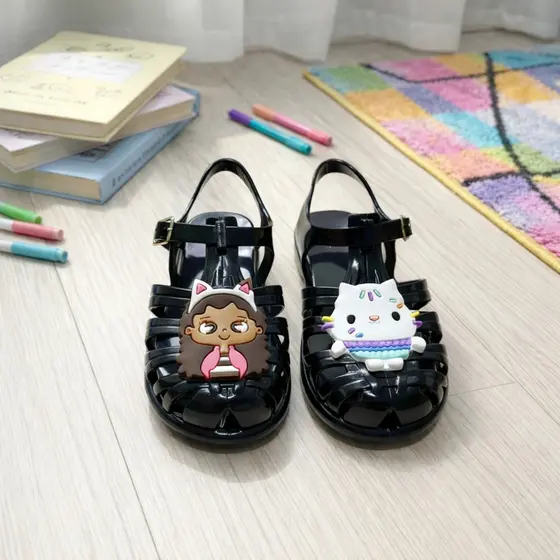 Sandália Infantil Femininas Coloridas Papetes Meninas Gatas Desenhos Mágico Leve e Confortável
