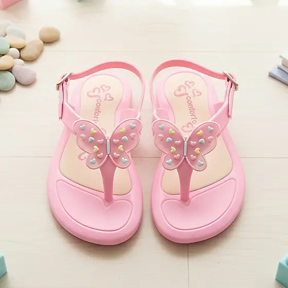 Sandália Infantil Feminina Rasteira Dedo Borboleta Sereia Mar Férias Confortável Flexível Leve Soft