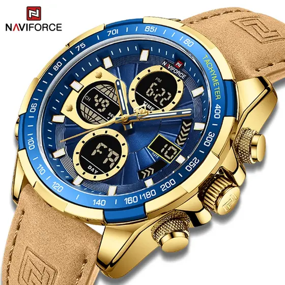 Naviforce Relógio Masculino Analógico Digital Quartzo De Couro À Prova D'água Relógio de moda original