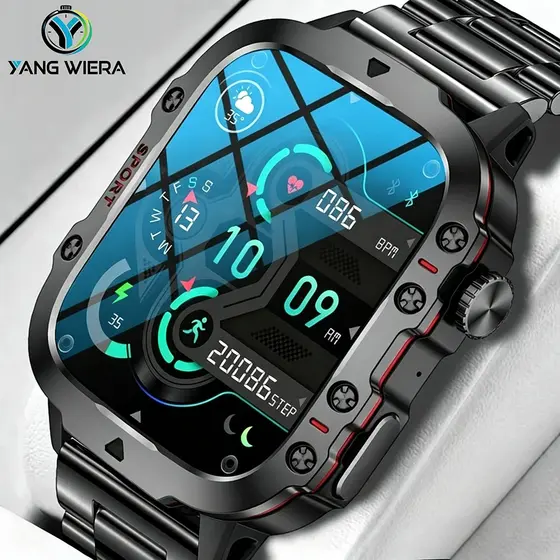 YANG WIERA Relógio Inteligente Masculino Militar Esportivo, Chamada Bluetooth, Monitor Cardíaco, IP67 À Prova D'Água