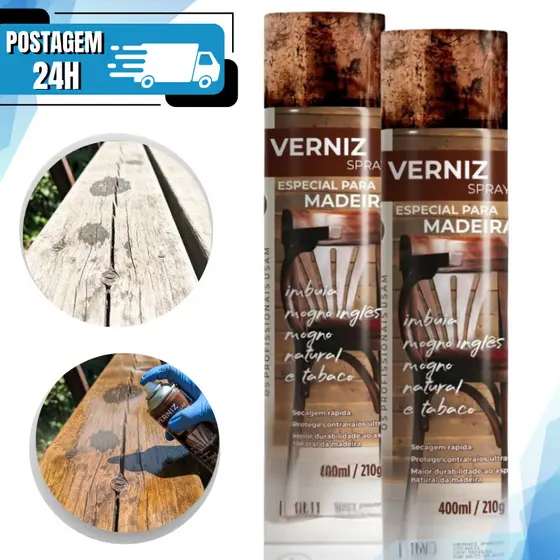 Tinta Verniz Spray Uso Geral 400ml Madeira Secagem Rápida Etaniz