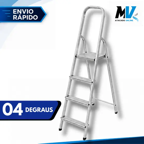 Escada de Aluminio 4 Degraus Reforçada Resistente