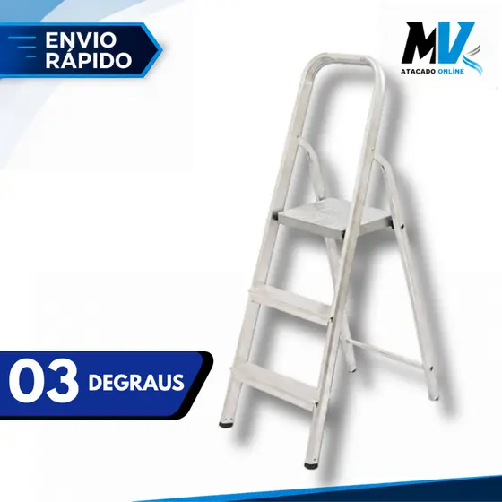 Escada de Alumínio 3 Degraus Reforçada Resistente