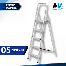 Escada de Aluminio 5 Degraus Reforçada Resistente