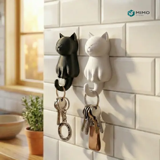 Gancho Decorativo Gato - Kit 2 Unid. | Porta-Chaves & Acessórios Fofo