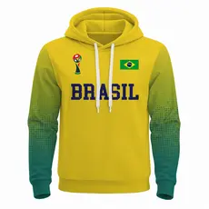 Moletom 3D Masculino Poliéster Futebol Copa Brasil Jogo Mundial Estampa Realista Amarelo Verde Bola Full