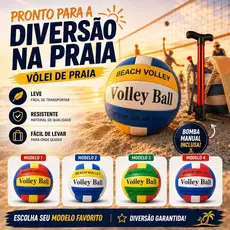 Kit Bola de Vôlei Praia e Quadra Tamanho Oficial + Bomba de Ar Portátil 4 Cores
