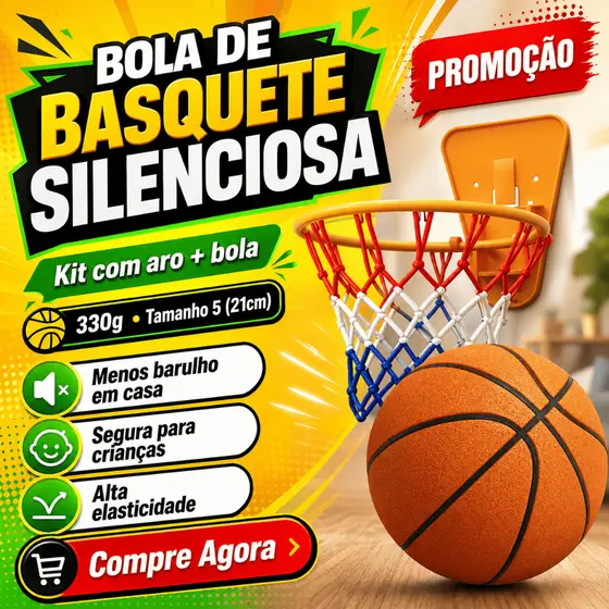 Cesta de Basquete Infantil com Bola Silenciosa Kit ou Avulso para Casa e Apartamento Bola Silenciosa 330g/370g