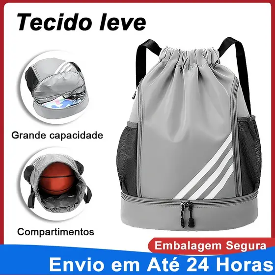 Mochila Saco Bolsa Esportiva Impermeável Nylon Multibolso Compartimento Sapato Alça Larga Ajustável