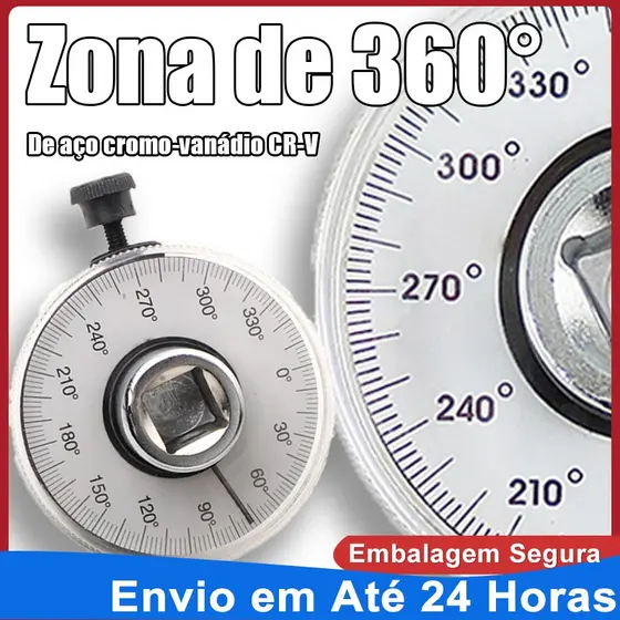 Transferidor Medidor de Grau Angular 360° 1/2" para Chave de Torque Profissional