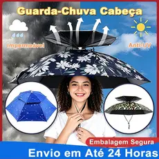 Guarda-Chuva de Cabeça 77cm Impermeável Anti-UV UPF50+, Dupla Camada Resistente ao Vento, Ideal para Pesca, Trilha