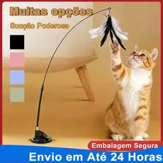 Brinquedo Para Gatos Interativo Varinha Pena Com Ventosa Que Fixa Que Fixa No Chão