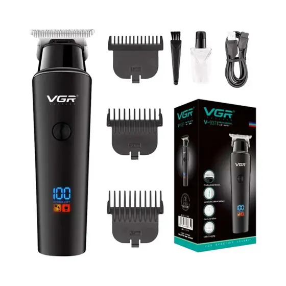 Maquina Cortar Cabelo Sem Fio a Bateria Para Acabamento Barba Cabelo e Corpo Vgr-937 Display Digital Tipo C