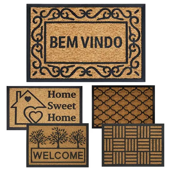 Capacho Tapete de Porta Fibra de Coco Antiderrapante 40x60 Borracha 6 Modelos