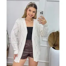 Cardigan Feminino em Tricot Tricô Trabalhado Casaco Inverno Casual Kimono