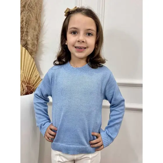 Blusa Basica Cacharrel Sueter Tricot Infantil Juvenil Lisa Manga Longa Gola Alta Redonda 2 ao 12