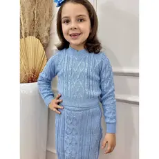 Conjunto Infantil Juvenil Trico Cropped Saia Trama Trança Losango Menina Inverno Meia Estação 4 a 12
