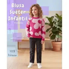Blusa Infantil Feminina Tricô Estampa Floral Manga Longa Gola Redonda Canelada Tricot Inverno