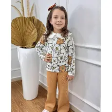 Conjunto Menina Infantil Tricot Capivara/Urso Gola Redonda Calça Flare Tricô
