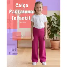 Calça Pantalona Infantil Feminina Tricô 100% Poliéster Cintura Alta Tricot Casual Outono Inverno