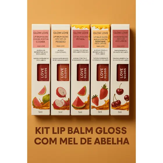 Kit Lib Balm Gloss Labial Com 6 Unidades Diversos Para Lábios Mel Uso Diario Glow Max Love